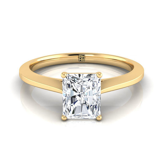 Timeless Graduated Beveled Shank Solitaire Radiant, in 18K Yellow Gold, prong setting | RockHer