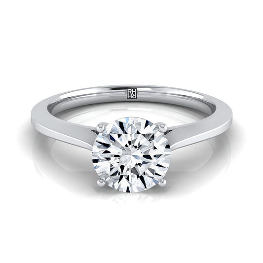 Round Brilliant, Timeless Graduated Beveled Shank Solitaire, in Platinum, prong setting | RockHer