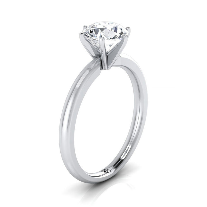 Round Brilliant, Timeless Comfort Fit Six Prong Solitaire, in Platinum – side profile | RockHer