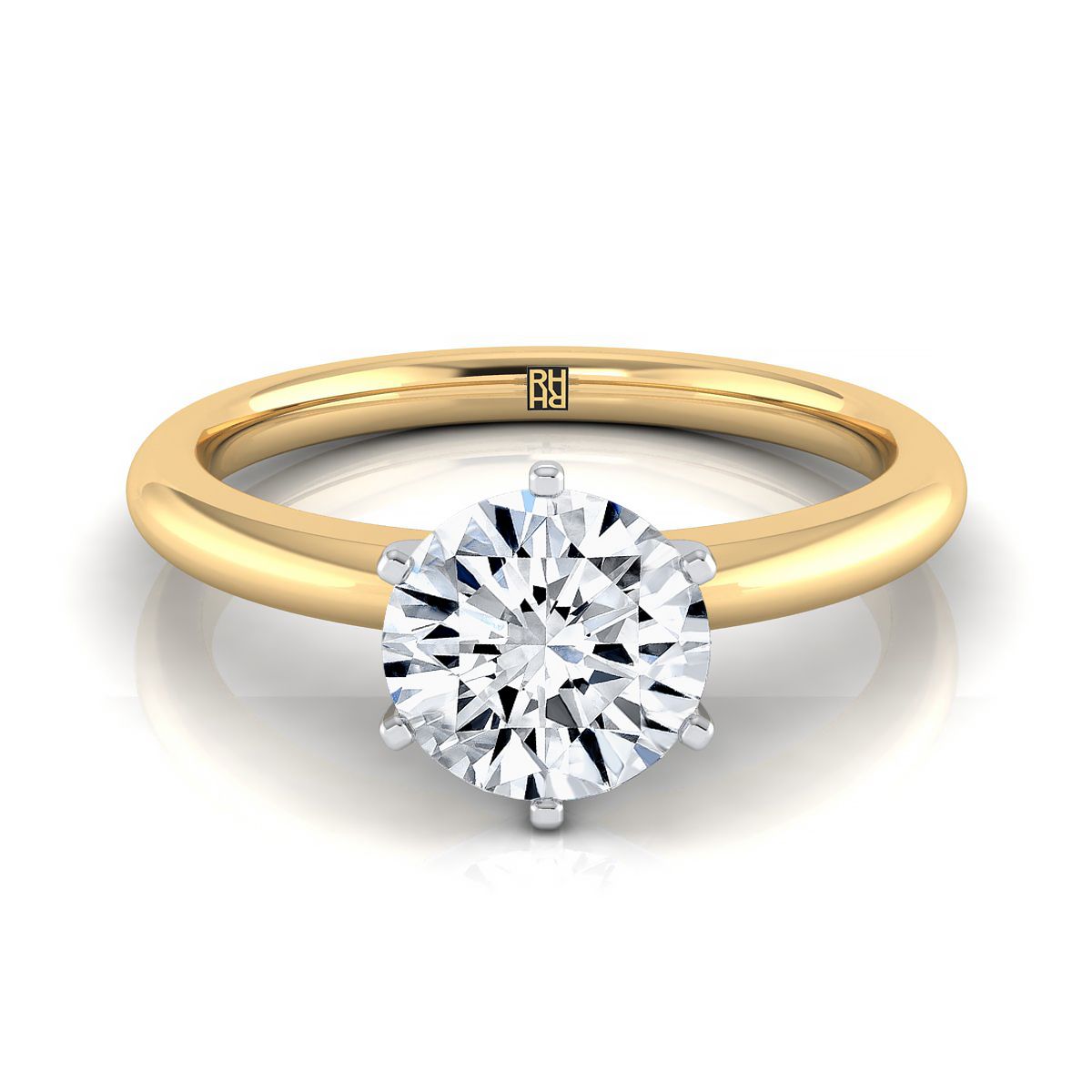 Round Brilliant, Timeless Comfort Fit Rounded Solitaire, in 18K Yellow Gold, prong setting | RockHer