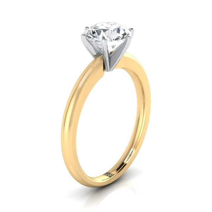 Round Brilliant, Timeless Comfort Fit Rounded Solitaire, in 18K Yellow Gold, prong setting – side profile | RockHer