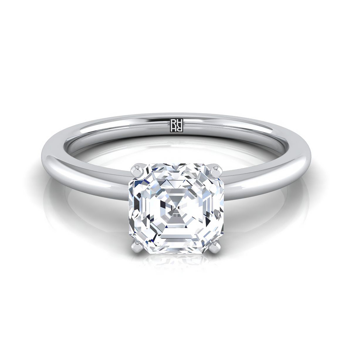 Round Comfort Fit Claw Prong Solitaire Asscher, in 18K White Gold | RockHer