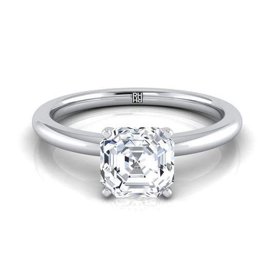 Round Comfort Fit Claw Prong Solitaire Asscher, in Platinum | RockHer
