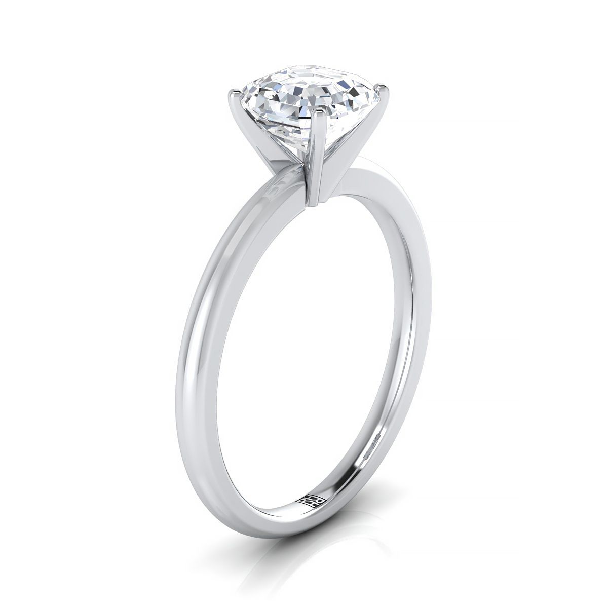 Round Comfort Fit Claw Prong Solitaire Asscher, in Platinum – side profile | RockHer