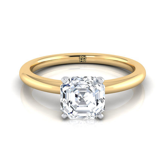 Round Comfort Fit Claw Prong Solitaire Asscher, in 18K Yellow Gold | RockHer