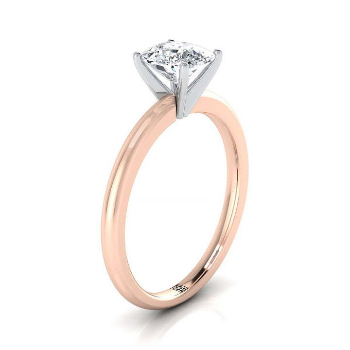 Round Comfort Fit Claw Prong Solitaire Cushion, in 14K Rose Gold – side profile | RockHer