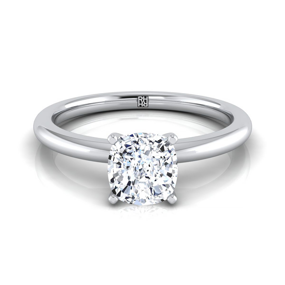 Round Comfort Fit Claw Prong Solitaire Cushion, in Platinum | RockHer