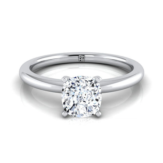 Round Comfort Fit Claw Prong Solitaire Cushion, in Platinum | RockHer