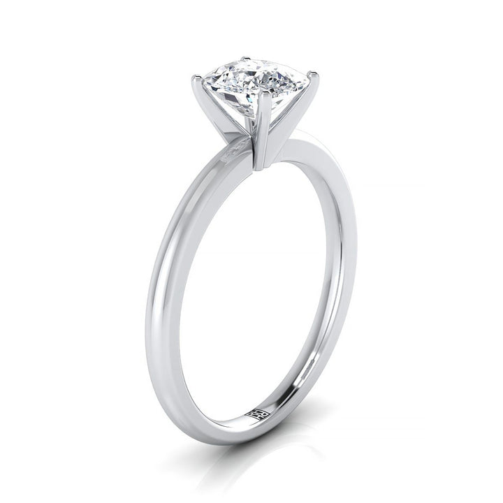 Round Comfort Fit Claw Prong Solitaire Cushion, in 18K White Gold – side profile | RockHer