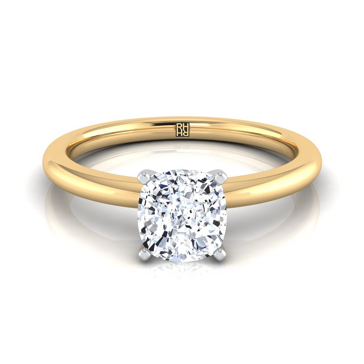 Round Comfort Fit Claw Prong Solitaire Cushion, in 18K Yellow Gold | RockHer