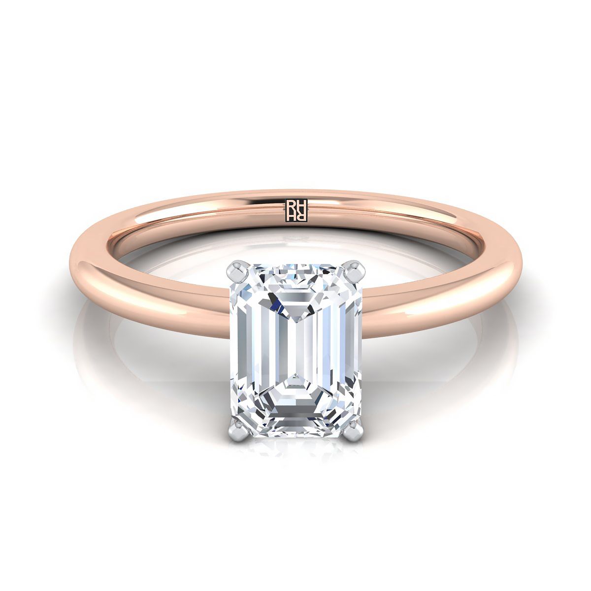 European Cut, Round Comfort Fit Claw Prong Solitaire Emerald, in 14K Rose Gold | RockHer