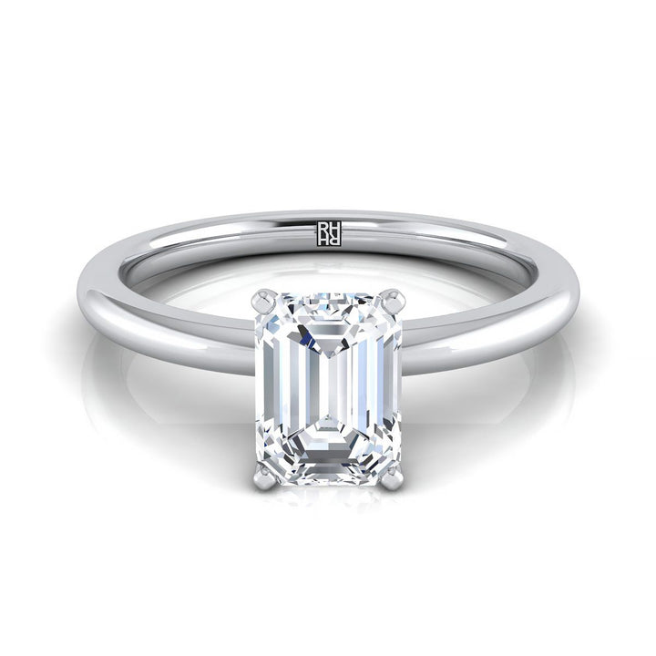 European Cut, Round Comfort Fit Claw Prong Solitaire Emerald, in 18K White Gold – view 8 | RockHer