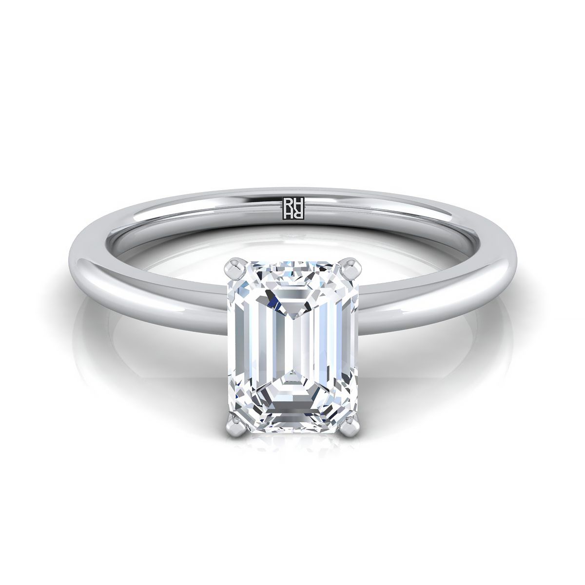 European Cut, Round Comfort Fit Claw Prong Solitaire Emerald, in Platinum – view 8 | RockHer