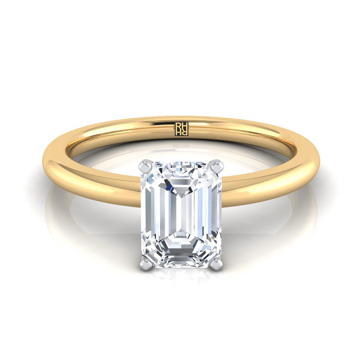 European Cut, Round Comfort Fit Claw Prong Solitaire Emerald, in 18K Yellow Gold | RockHer