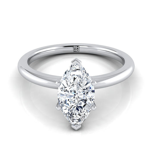 Round Comfort Fit Claw Prong Solitaire Marquise, in 18K White Gold | RockHer