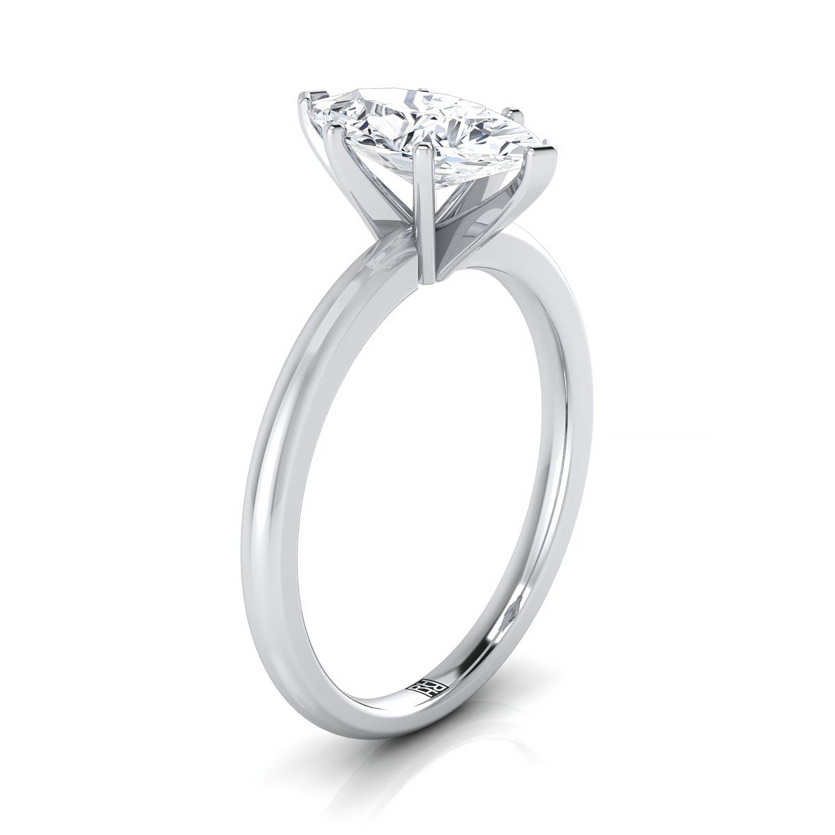 Round Comfort Fit Claw Prong Solitaire Marquise, in Platinum – side profile | RockHer
