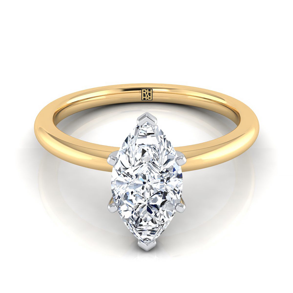 Round Comfort Fit Claw Prong Solitaire Marquise, in 18K Yellow Gold | RockHer