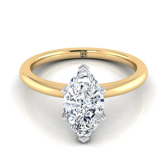 Round Comfort Fit Claw Prong Solitaire Marquise, in 18K Yellow Gold | RockHer