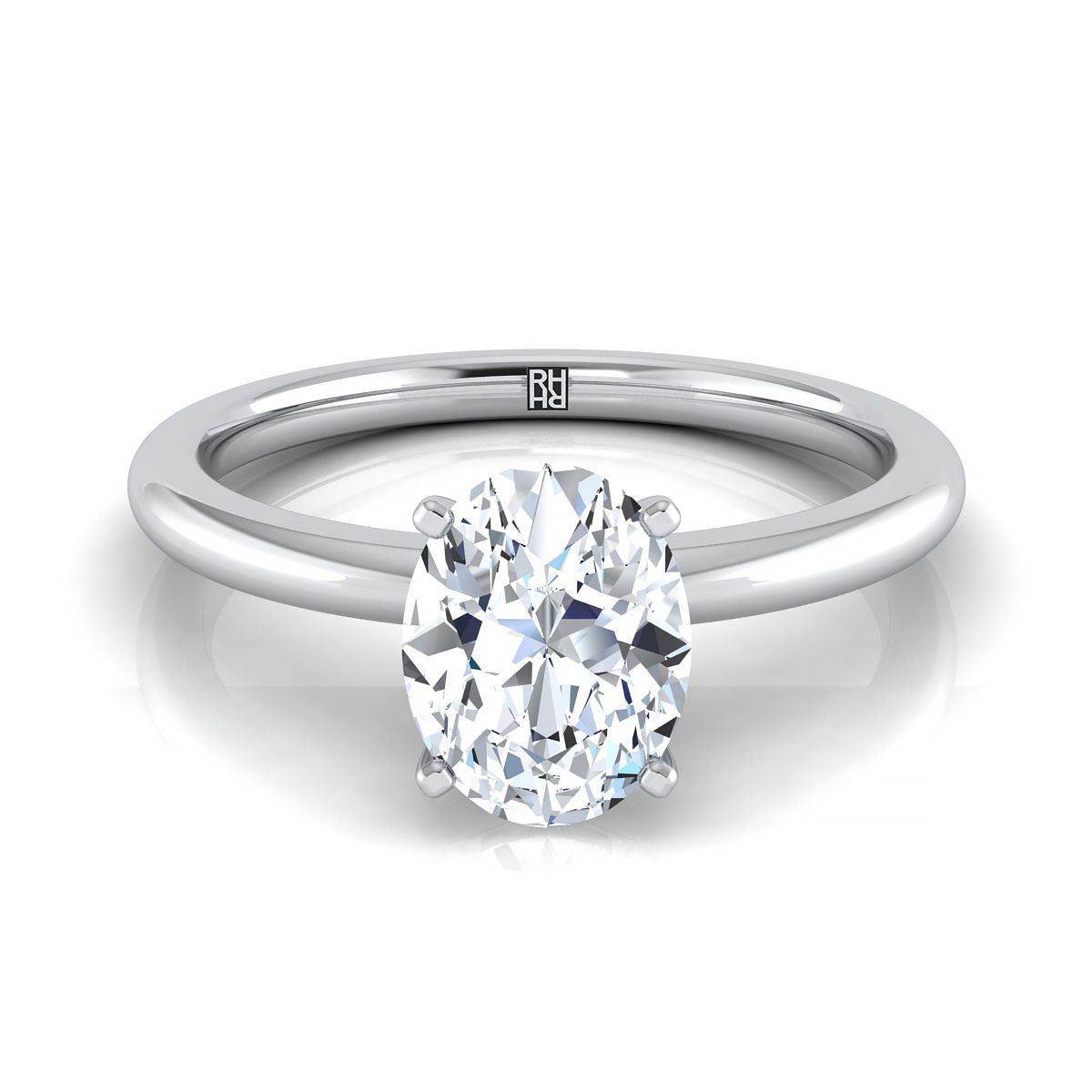 Round Comfort Fit Claw Prong Solitaire Oval, in 18K White Gold | RockHer