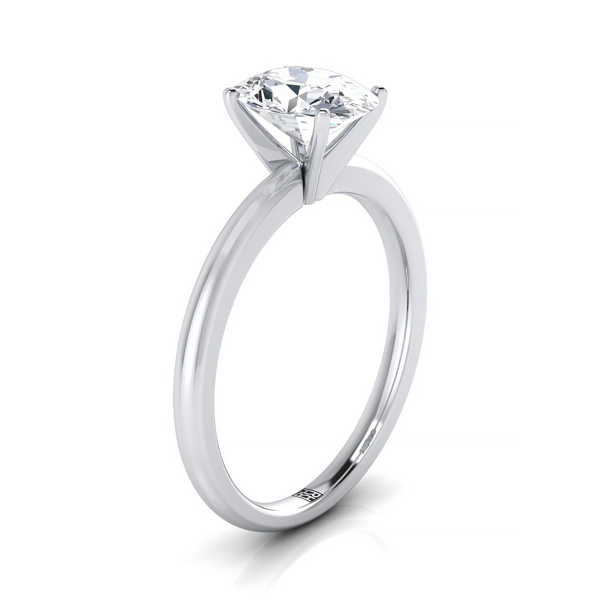 Round Comfort Fit Claw Prong Solitaire Oval, in Platinum – side profile | RockHer