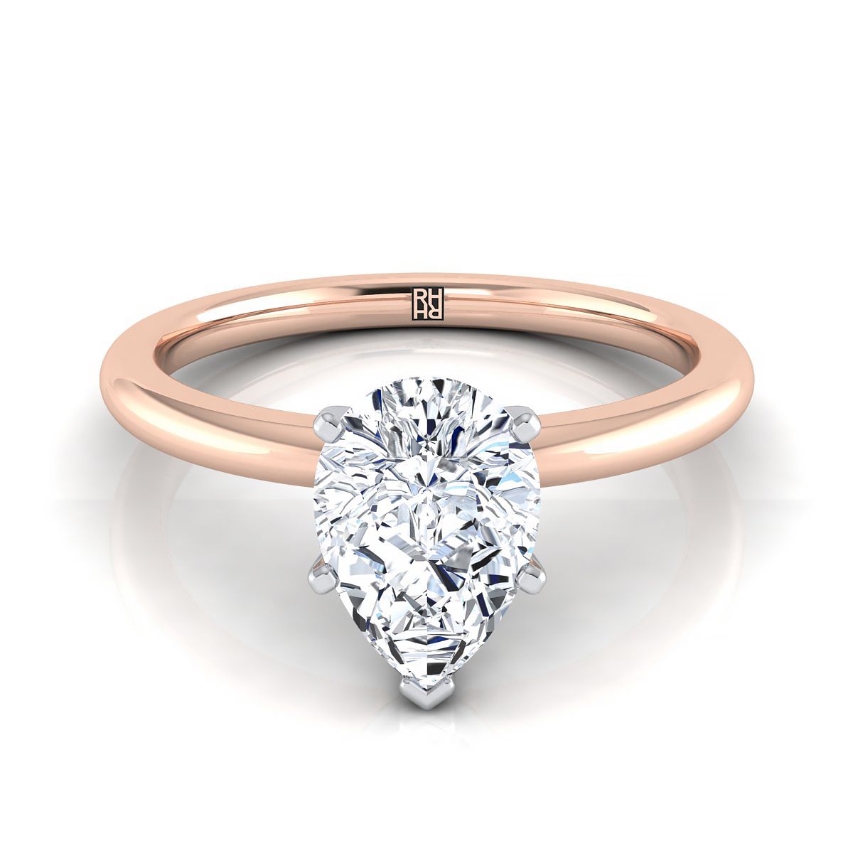 Round Comfort Fit Claw Prong Solitaire Pear Shape, in 14K Rose Gold | RockHer