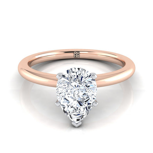 Round Comfort Fit Claw Prong Solitaire Pear Shape, in 14K Rose Gold | RockHer