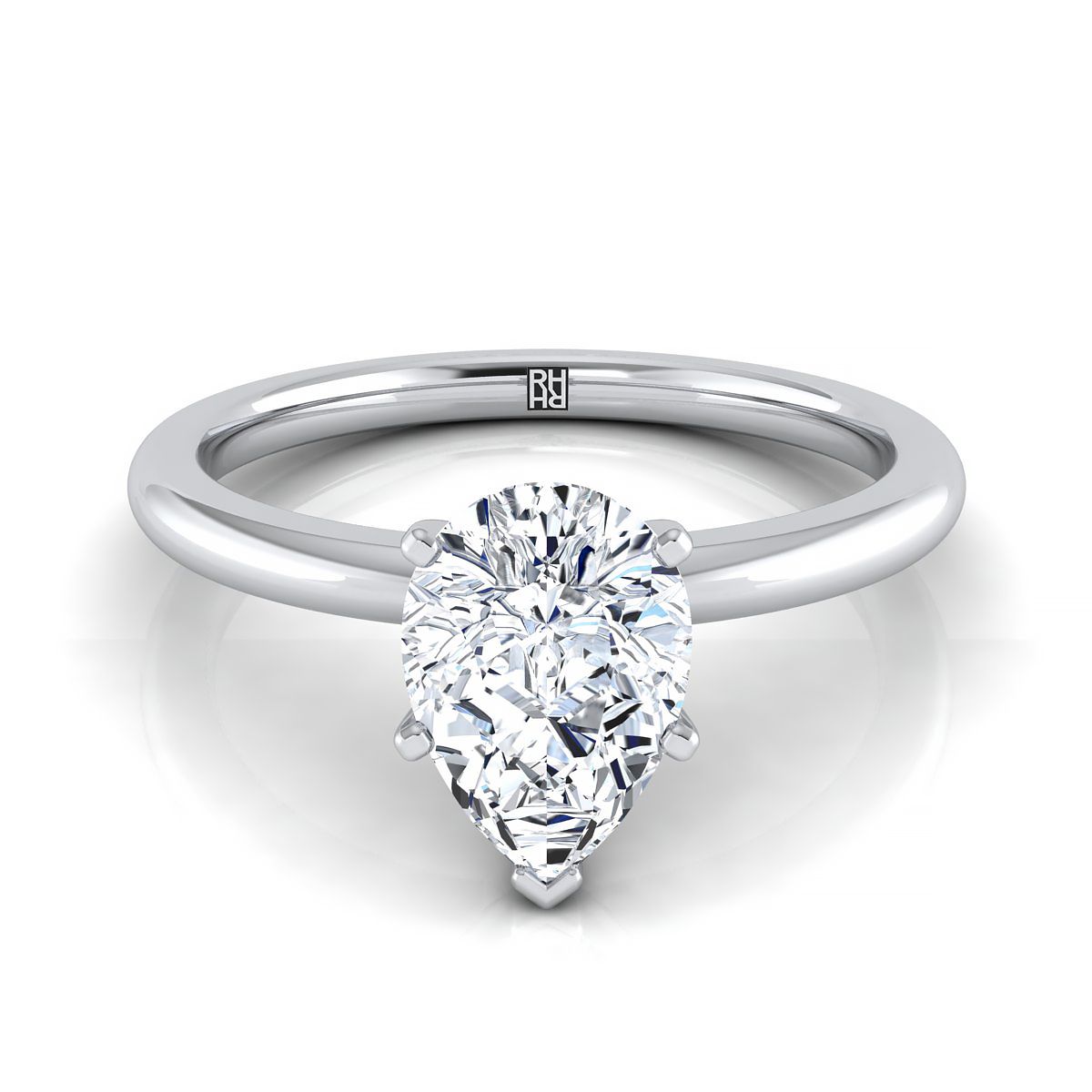 Round Comfort Fit Claw Prong Solitaire Pear Shape, in Platinum | RockHer