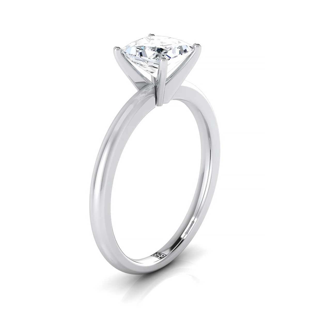 Round Comfort Fit Claw Prong Solitaire Princess, in Platinum – side profile | RockHer