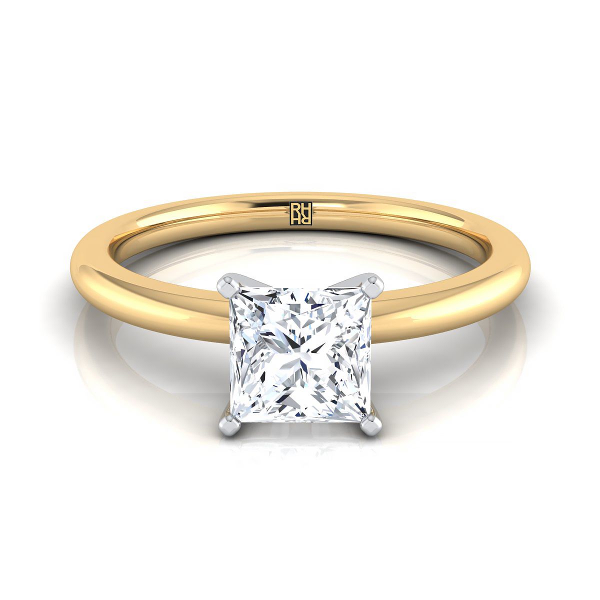 14K Yellow Gold Princess Cut  Round Comfort Fit Claw Prong Solitaire Engagement Ring