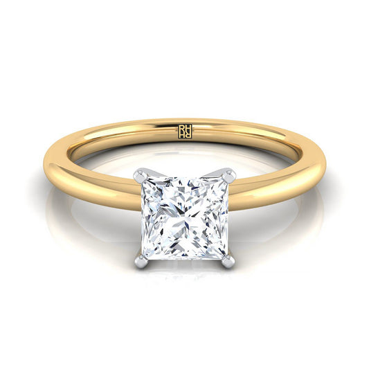 14K Yellow Gold Princess Cut  Round Comfort Fit Claw Prong Solitaire Engagement Ring