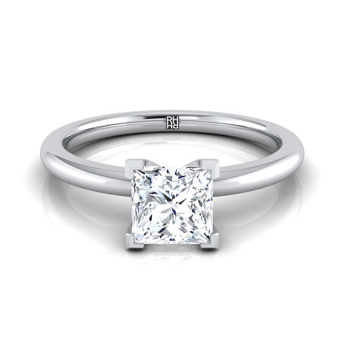 Round Comfort Fit Claw Prong Solitaire Princess, in 18K White Gold | RockHer