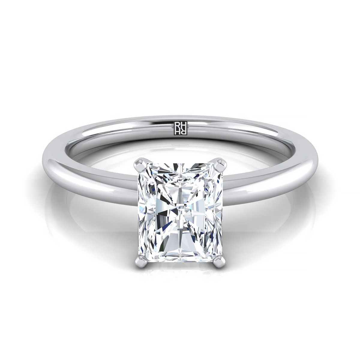 Round Comfort Fit Claw Prong Solitaire Radiant, in 18K White Gold | RockHer