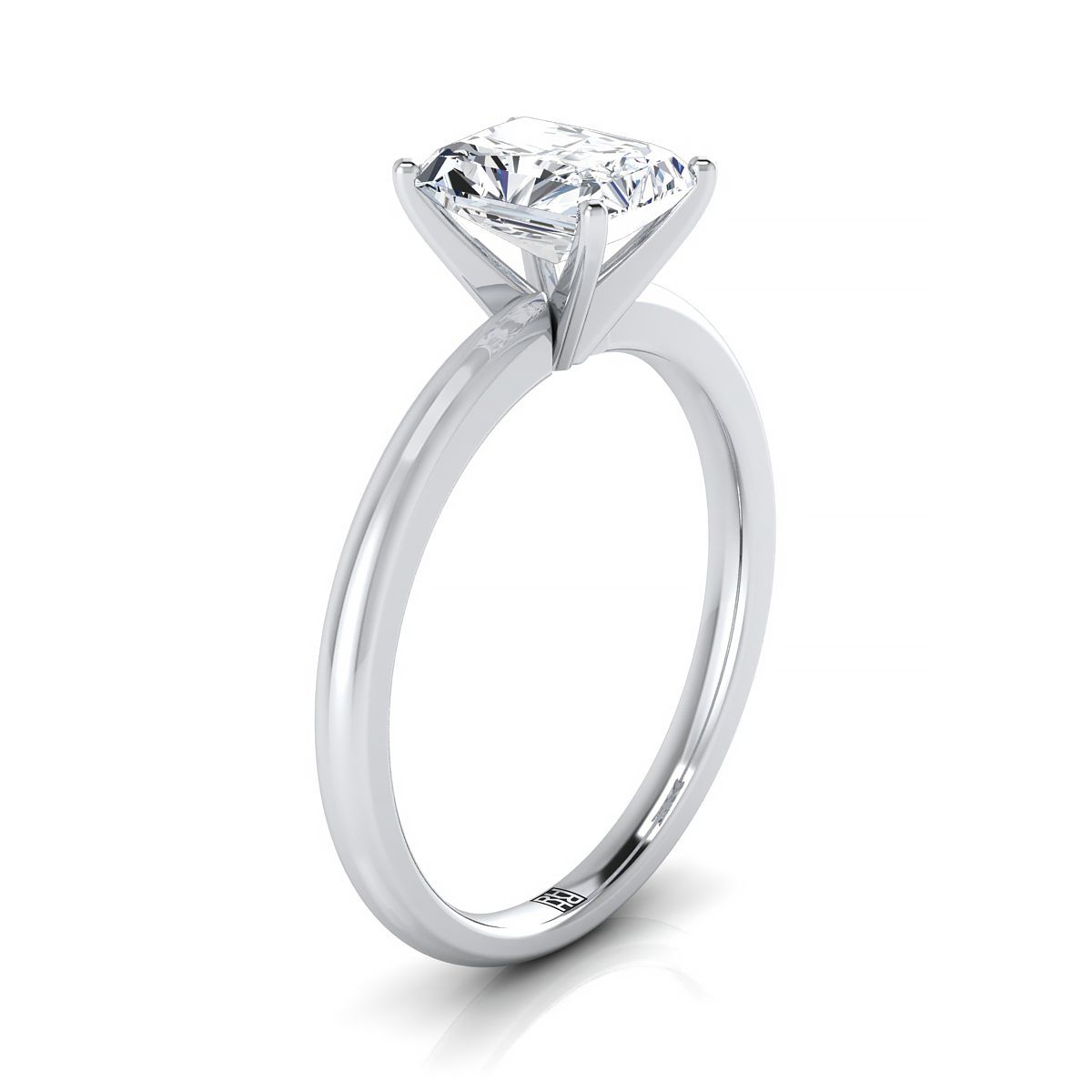 14K White Gold Radiant Cut Center  Round Comfort Fit Claw Prong Solitaire Engagement Ring