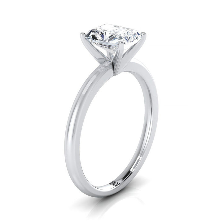 14K White Gold Radiant Cut Center  Round Comfort Fit Claw Prong Solitaire Engagement Ring