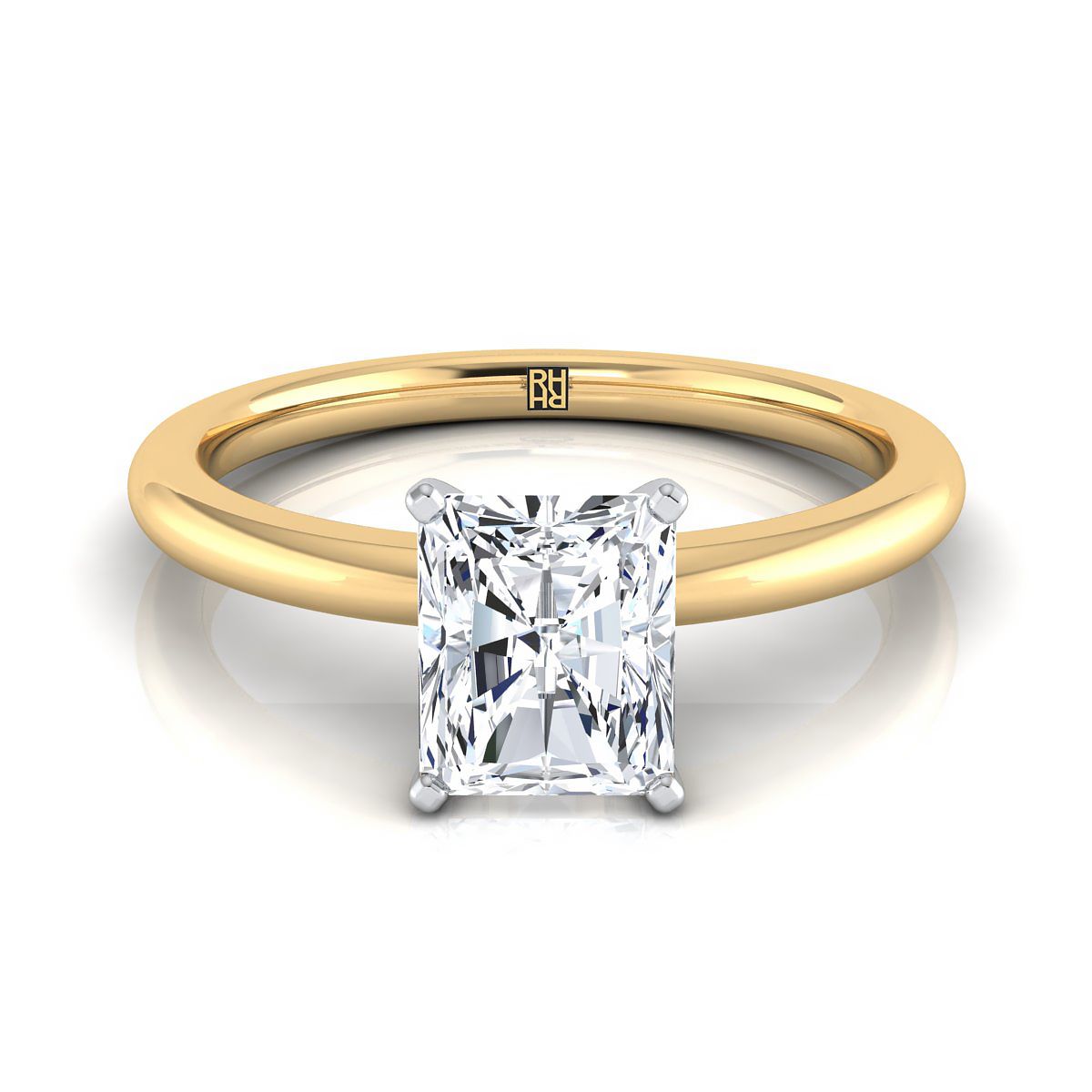 Round Comfort Fit Claw Prong Solitaire Radiant, in 18K Yellow Gold | RockHer
