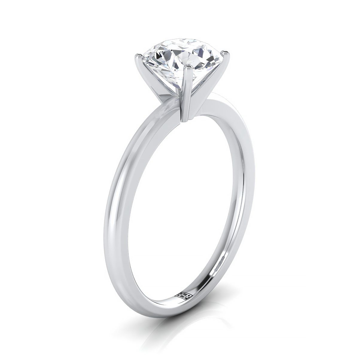Round Brilliant, Round Comfort Fit Claw Prong Solitaire, in 18K White Gold – side profile | RockHer