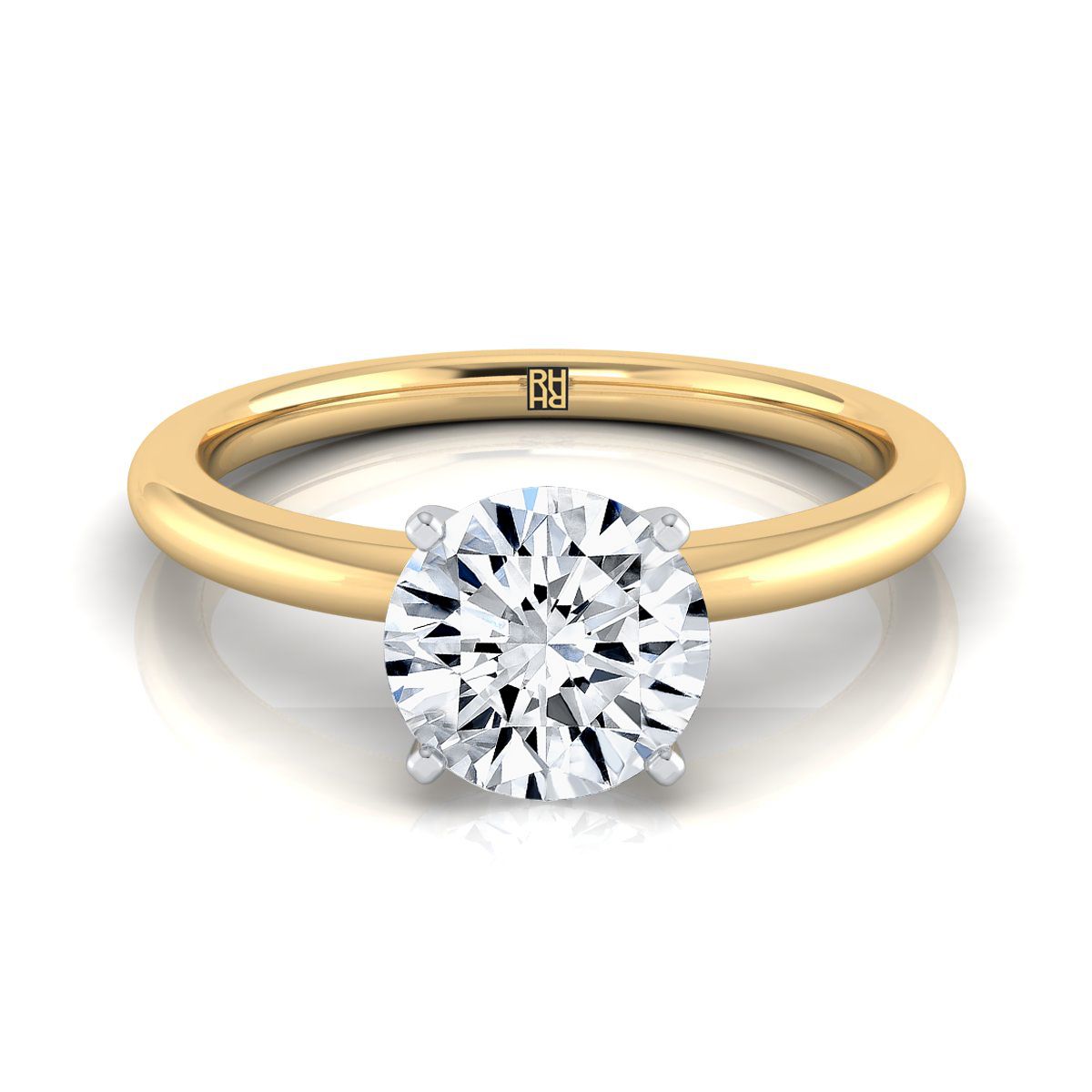 Round Brilliant, Round Comfort Fit Claw Prong Solitaire, in 18K Yellow Gold | RockHer