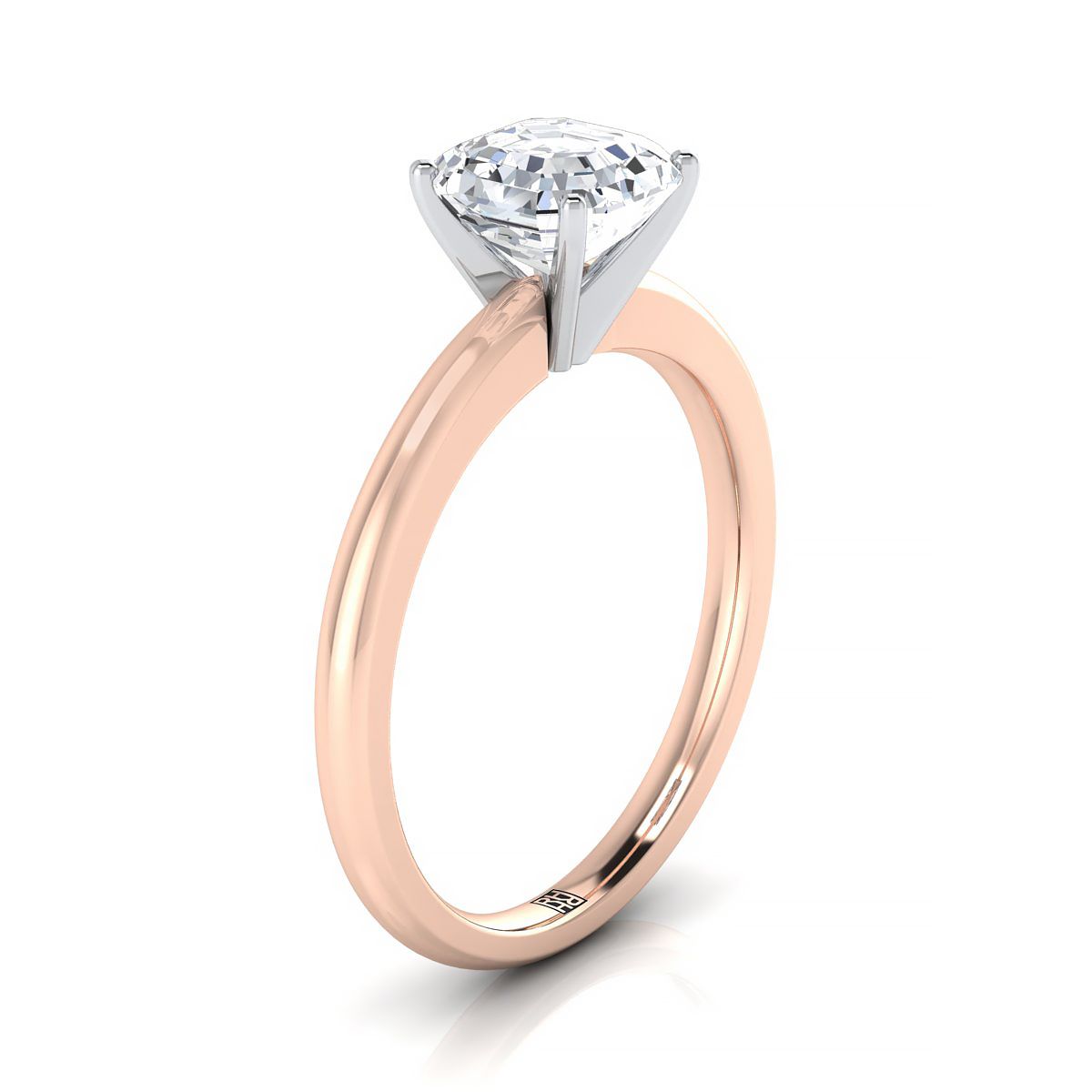 Five Prong Comfort Fit Claw Solitaire Asscher, in 14K Rose Gold – side profile | RockHer