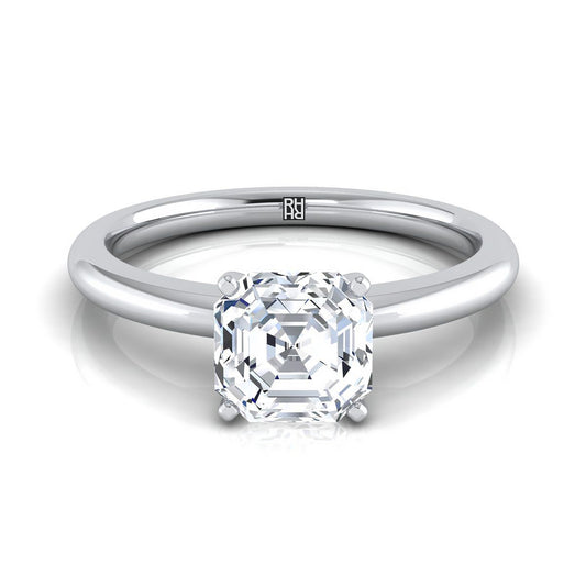 Five Prong Comfort Fit Claw Solitaire Asscher, in 18K White Gold | RockHer