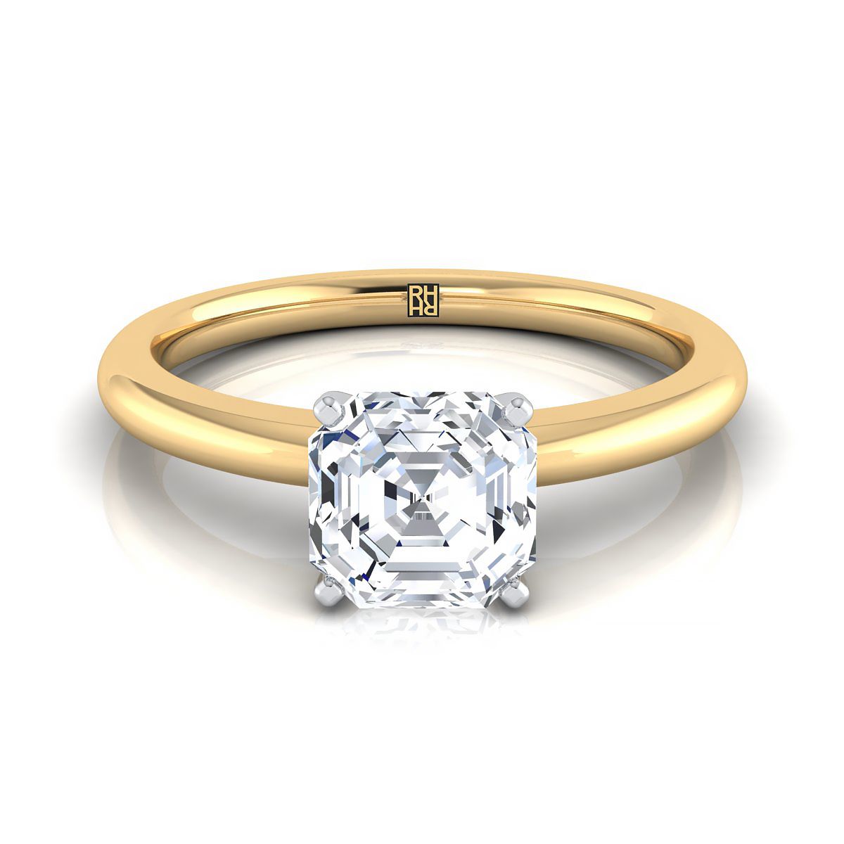 Five Prong Comfort Fit Claw Solitaire Asscher, in 18K Yellow Gold | RockHer
