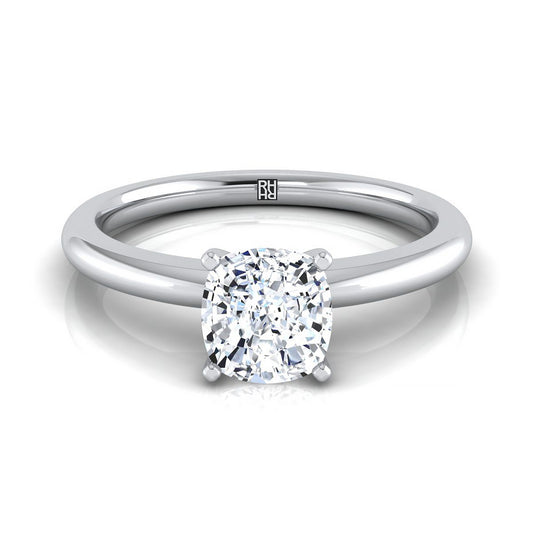 Five Prong Comfort Fit Claw Solitaire Cushion, in 18K White Gold | RockHer
