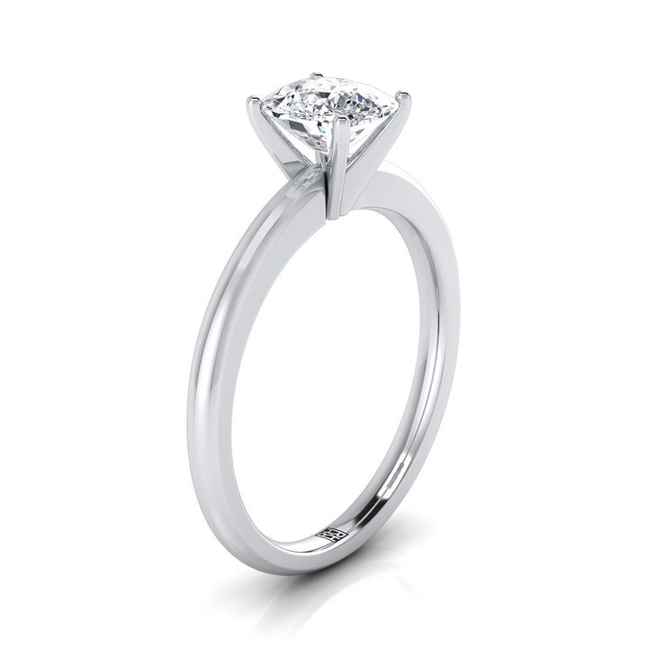 Five Prong Comfort Fit Claw Solitaire Cushion, in 18K White Gold – side profile | RockHer