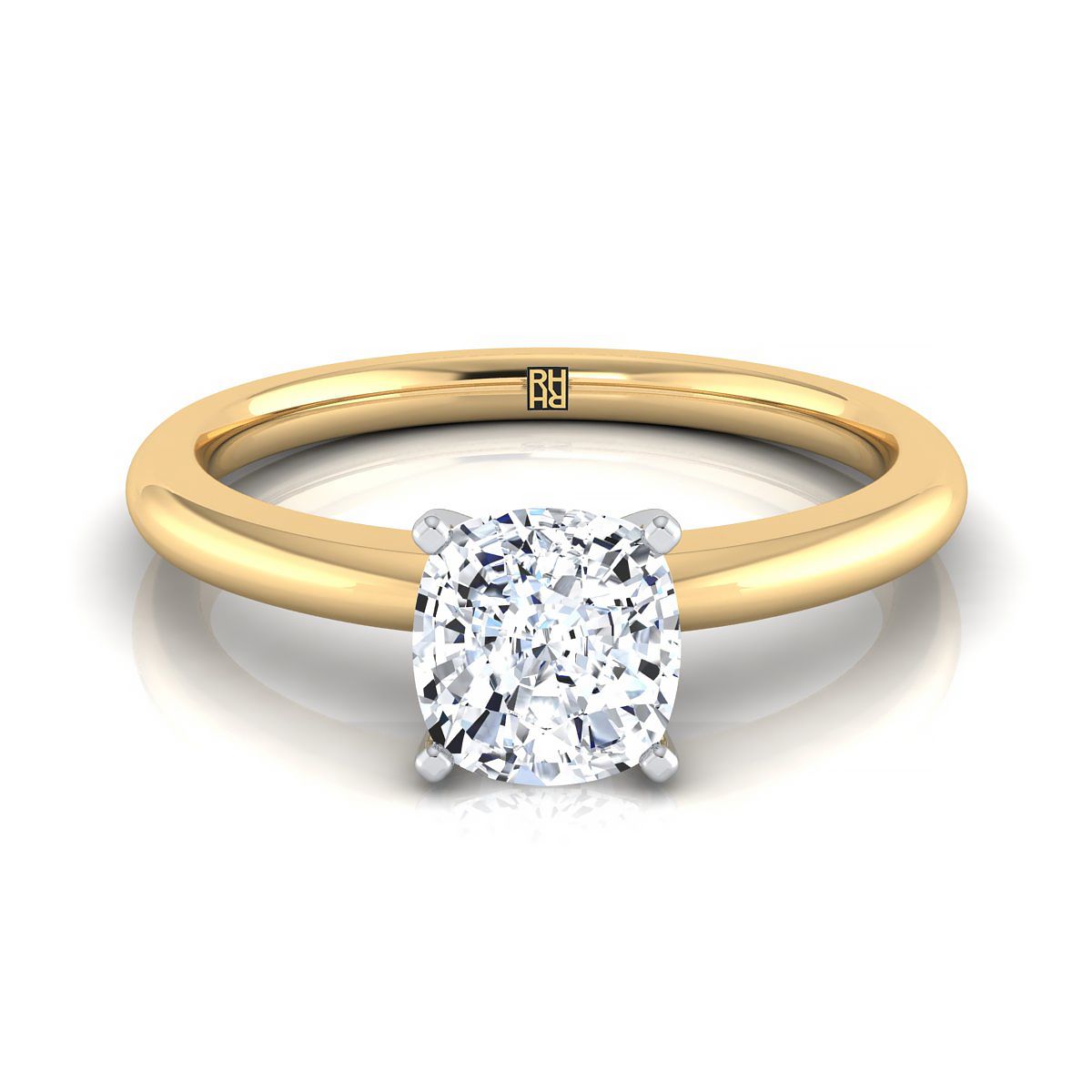 Five Prong Comfort Fit Claw Solitaire Cushion, in 18K Yellow Gold | RockHer