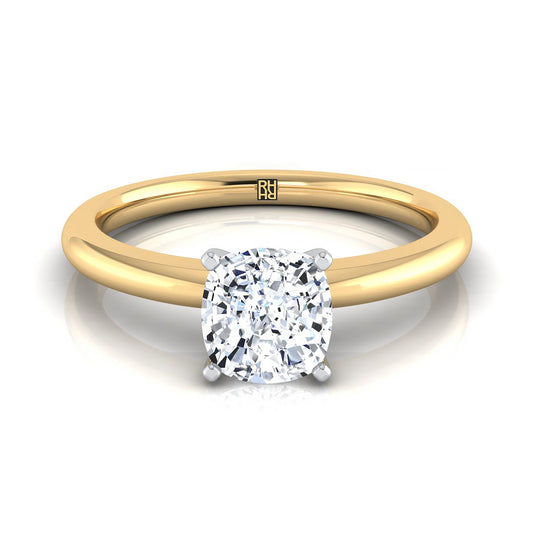 Five Prong Comfort Fit Claw Solitaire Cushion, in 18K Yellow Gold | RockHer