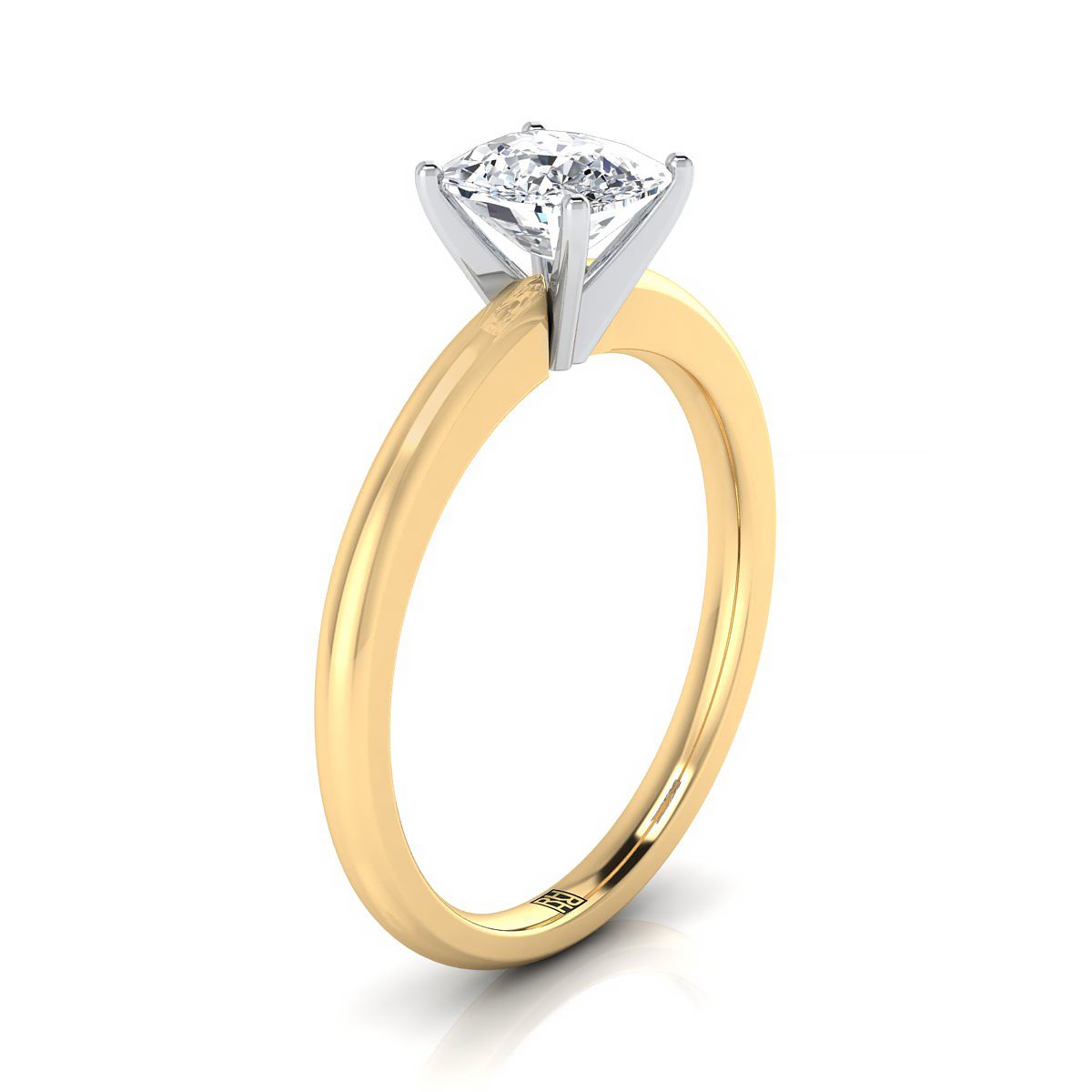 Five Prong Comfort Fit Claw Solitaire Cushion, in 18K Yellow Gold – side profile | RockHer