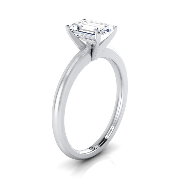 European Cut, Five Prong Comfort Fit Claw Solitaire Emerald, in 18K White Gold – side profile | RockHer