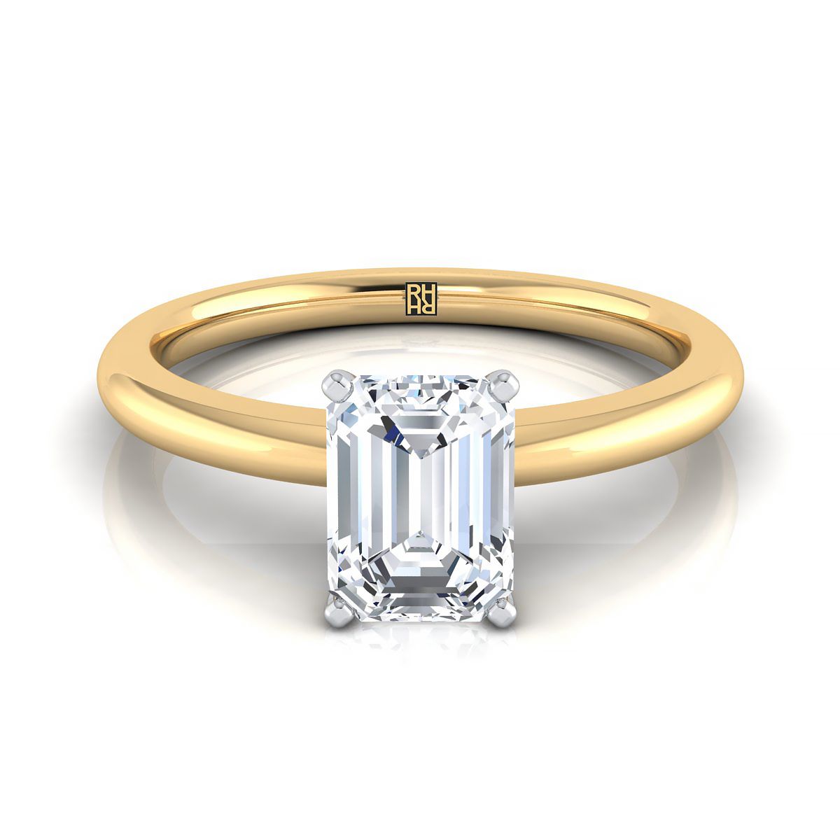 European Cut, Five Prong Comfort Fit Claw Solitaire Emerald, in 18K Yellow Gold | RockHer