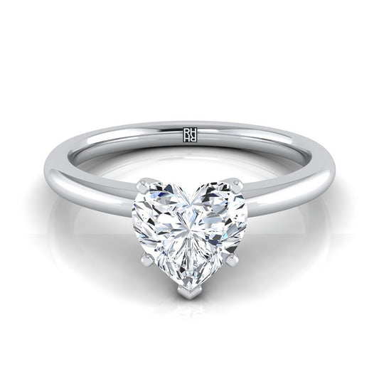 Five Prong Comfort Fit Claw Solitaire Heart Shape Engagement Ring Setting in 14K White Gold