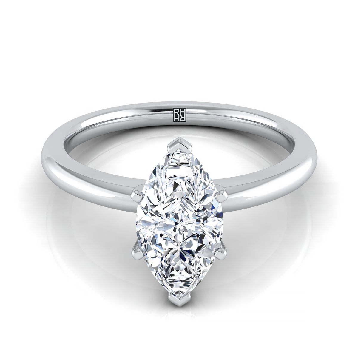 Five Prong Comfort Fit Claw Solitaire Marquise, in Platinum | RockHer