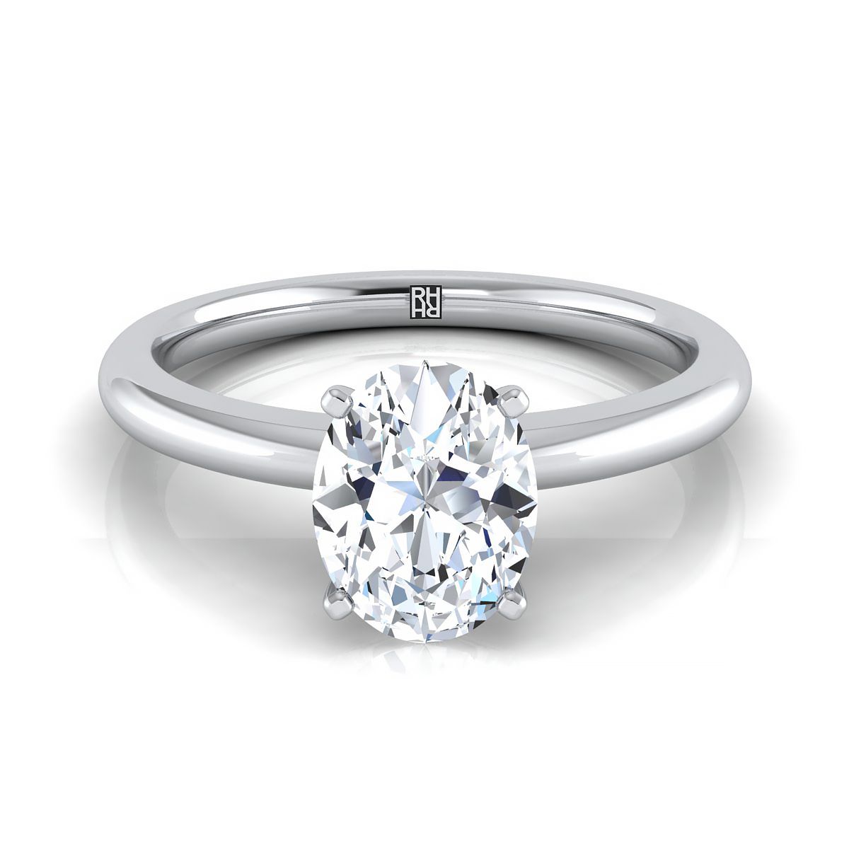 Five Prong Comfort Fit Claw Solitaire Oval, in 18K White Gold | RockHer